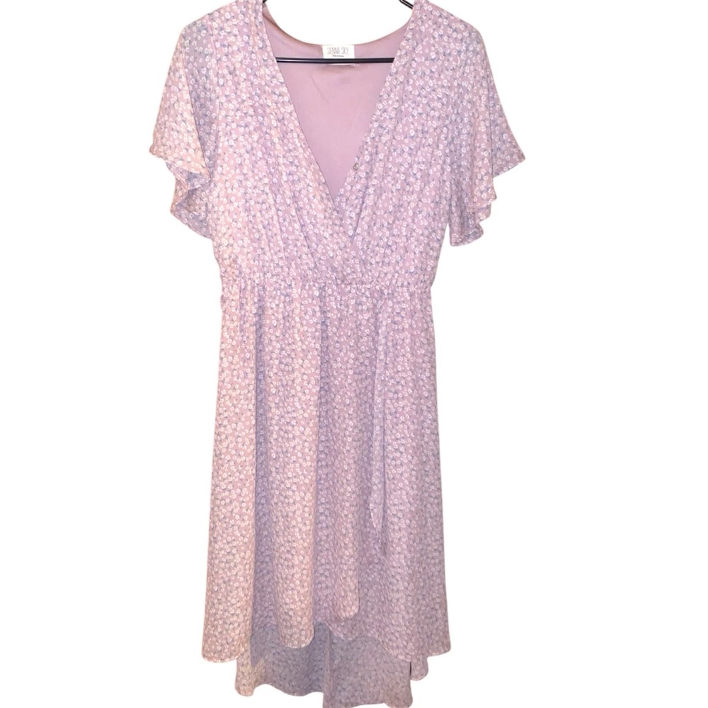 Sienna Sky Women's Sienna Sky Purple V Neck Floral Print Tie Back Dress Size M